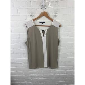 Jones New York Womens Colorblock Keyhole Tank Top Sleeveless Beige White Size XL